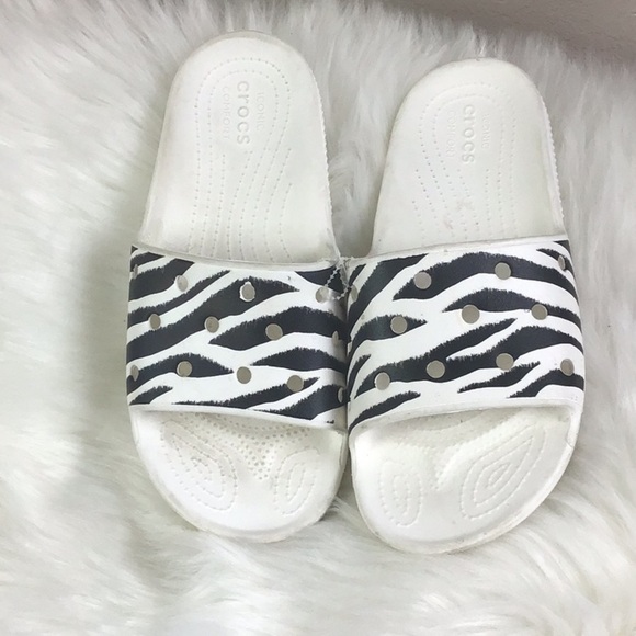 CROCS Shoes - Crocs Women’s Size 9 Zebra Stripe Slides Black & White